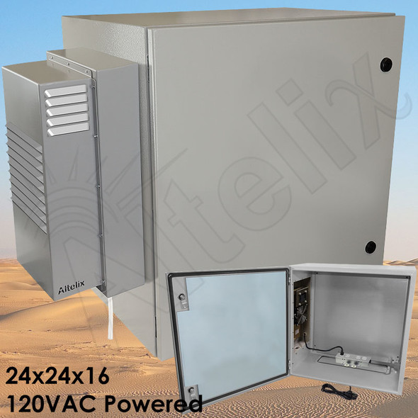 Altelix Air Conditioned Enclosure with Heat - 24x24x16 Steel Weatherproof NEMA 4X Enclosure with 120VAC Power Outlets
