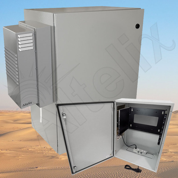 Altelix Air Conditioned Enclosure with Heat and 6U Equipment Rack - 32x24x16 Steel Weatherproof NEMA 4X Rated with 120VAC Power Outlets Altelix Air Conditioned Enclosure with Heat and 6U Equipment Rack - 32x24x16 Steel Weatherproof NEMA 4X Rated with 120VAC Power Outlets