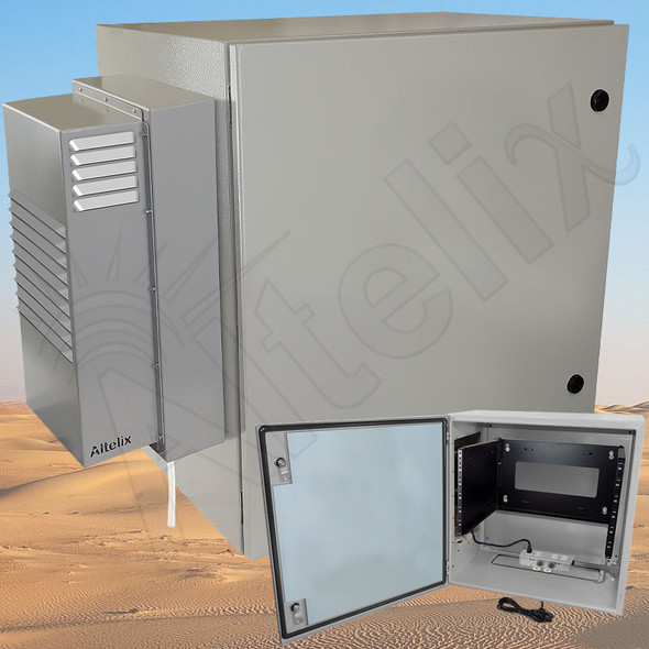 Altelix Air Conditioned Enclosure with Heat and 6U Equipment Rack - 24x24x16 Steel Weatherproof NEMA 4X Rated with 120VAC Power Outlets