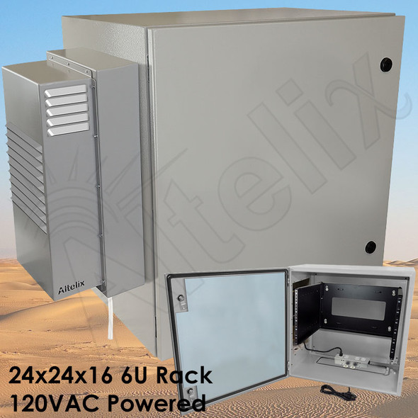 Altelix Air Conditioned Enclosure with Heat and 6U Equipment Rack - 24x24x16 Steel Weatherproof NEMA 4X Rated with 120VAC Power Outlets