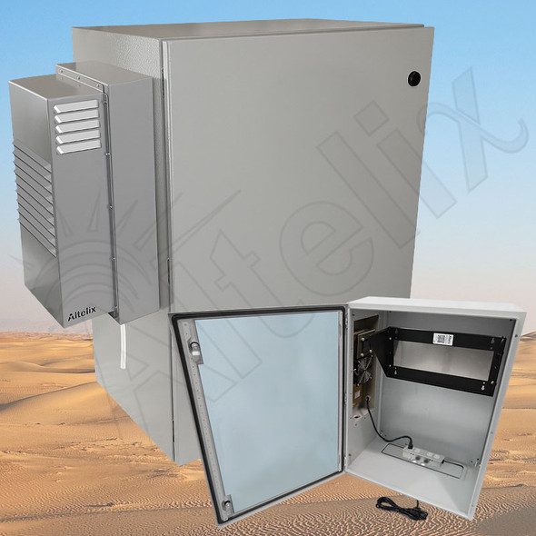 Altelix Air Conditioned Enclosure with Heat and Vertical 4U Equipment Rack - 32x24x16 Steel Weatherproof NEMA 4X Rated with 120VAC Power Outlets