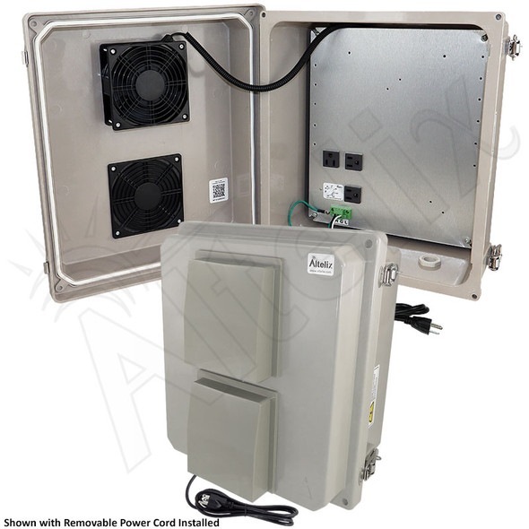 Altelix 14x12x8 Fiberglass Weatherproof Vented NEMA Enclosure with Adjustable Cooling Fan, 120 VAC Outlets & Power Cord