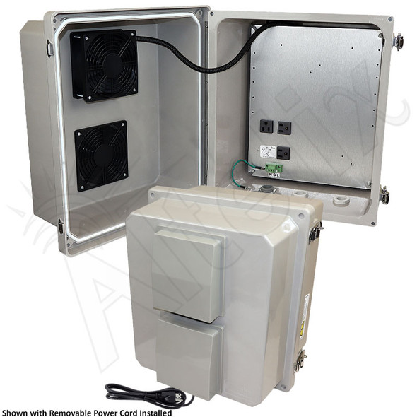 Altelix 14x12x10 Fiberglass Weatherproof Vented NEMA Enclosure with Adjustable Cooling Fan, 120 VAC Outlets & Power Cord