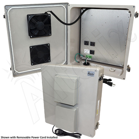 Altelix 14x12x6 Fiberglass Weatherproof Vented NEMA Enclosure with Adjustable Cooling Fan, 120 VAC Outlets & Power Cord