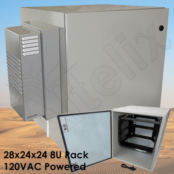 Altelix Air Conditioned Enclosure with Heat and 8U Equipment Rack - 28x24x24 Steel Weatherproof NEMA 4X Rated with 120VAC Power Outlets