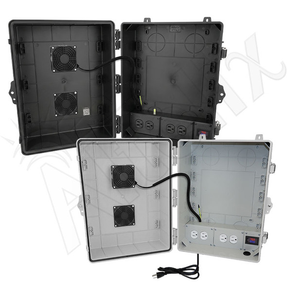 Altelix 17x14x9 Polycarbonate + ABS Vented RF Transparent Outdoor WiFi Enclosure with 120 VAC Outlets,  Power Cord & Cooling Fan with Digital Temperature Controller
