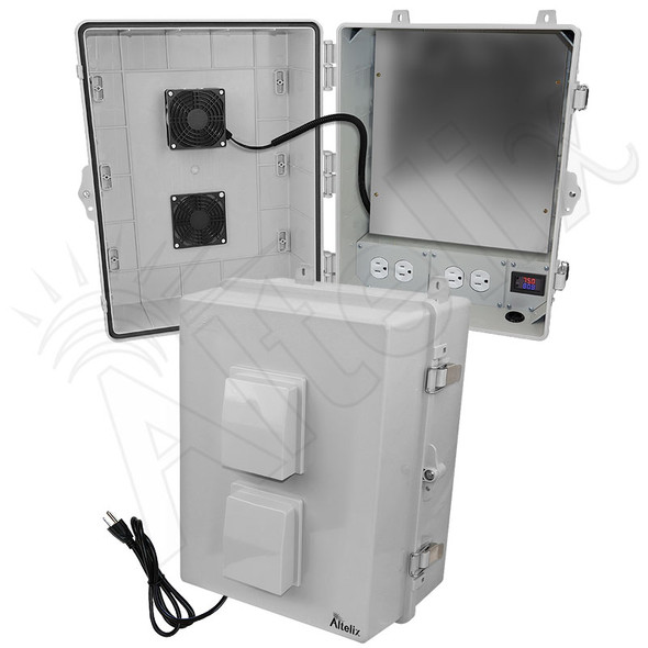 Altelix 17x14x9 Polycarbonate + ABS Vented Enclosure with Aluminum Equipment Mounting Plate, 120 VAC Outlets, Power Cord & Cooling Fan with Digital Temperature Controller