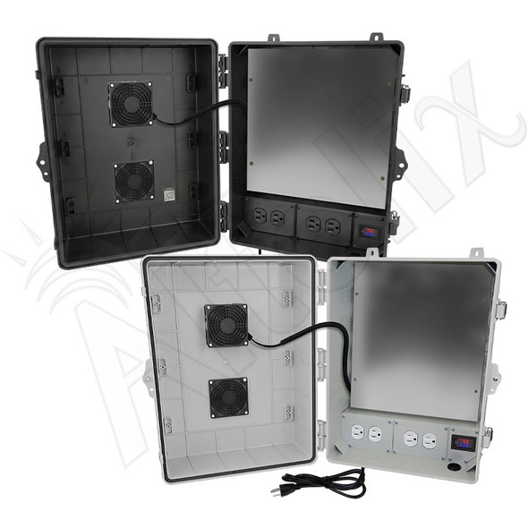 Altelix 17x14x9 Polycarbonate + ABS Vented Enclosure with Aluminum Equipment Mounting Plate, 120 VAC Outlets, Power Cord & Cooling Fan with Digital Temperature Controller