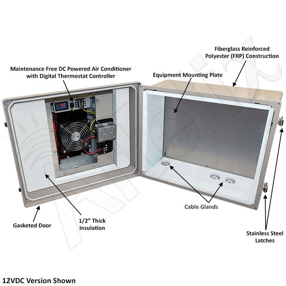 Altelix DC Powered Air Conditioned Enclosure - 16x20x12 Fiberglass Weatherproof NEMA 4X Rated, 12VDC, 24VDC, 48VDC