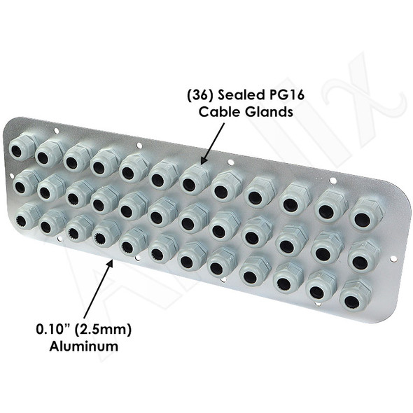 Aluminum Access Panel with 36 PG16 Cable Glands for NS242012, NS242412, NX242416, NS242416, NS242424, NS282416, NS282424 and NS322416 Enclosures