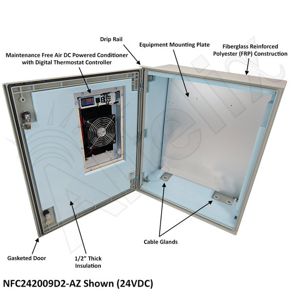 Altelix DC & Solar Powered Air Conditioned Enclosure - 24x20x9 Fiberglass FRP Weatherproof NEMA 4X Rated, 12VDC, 24VDC, 48VDC