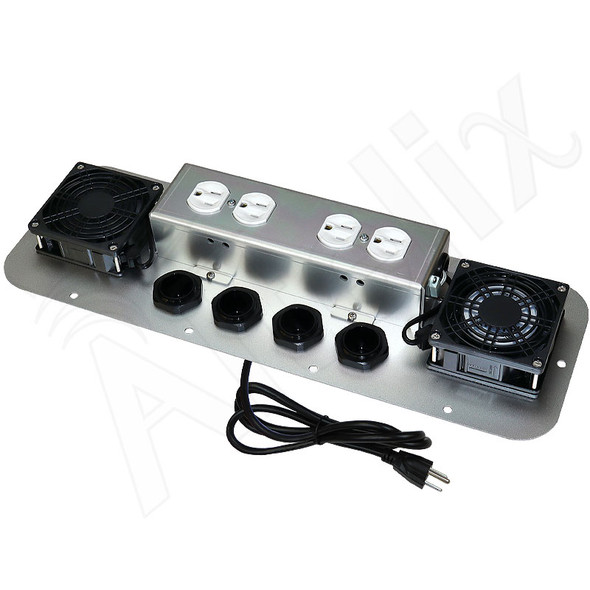 Power Module with Two 120VAC Duplex Outlets, Cooling Fan & 5-Port Cable Glands for NS242012, NS242412, NX242416, NS242416, NS242424, NS282416, NS282424 and NS322416 Enclosures