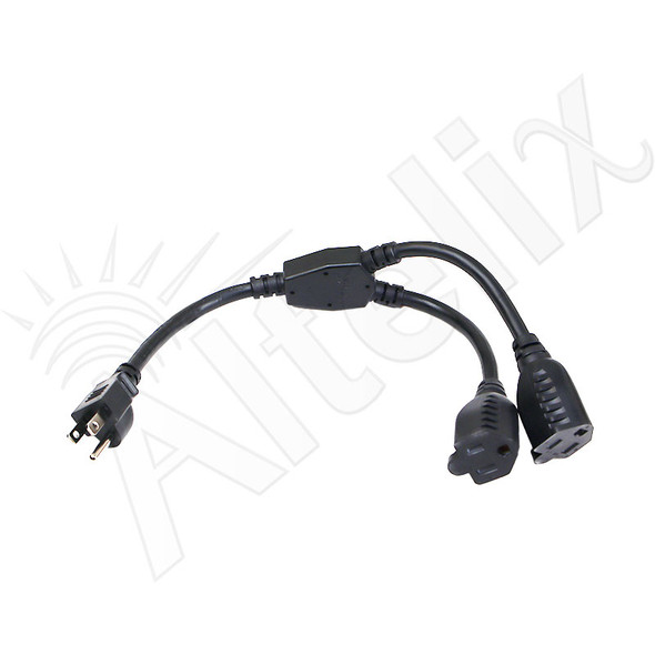 Altelix 2-Outlet Power Splitter Cord, 14-Inch Grounded 3-Prong Extension (Black)
