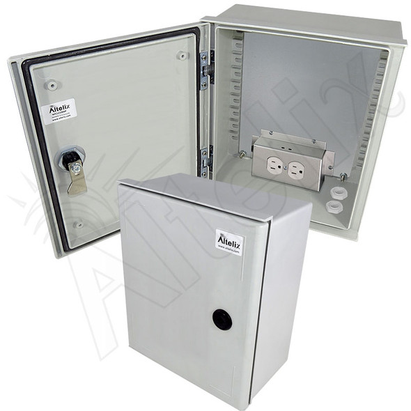 Altelix 12x10x6 NEMA 4X Fiberglass Weatherproof Enclosure with Equipment Mounting Plate & 120 VAC Outlets