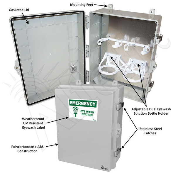 Altelix Weatherproof Emergency Dual Eye Wash Enclosure - 17x14x7 Polycarbonate NEMA 4X Rated