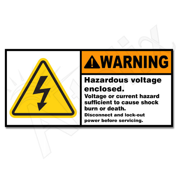 Hazardous Voltage Warning Label - Weatherproof PVC 4 x 2 Inch - 9-Pack