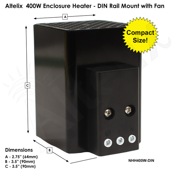 Altelix 400W Enclosure Heater - DIN Rail Mount with Fan - Compact Size