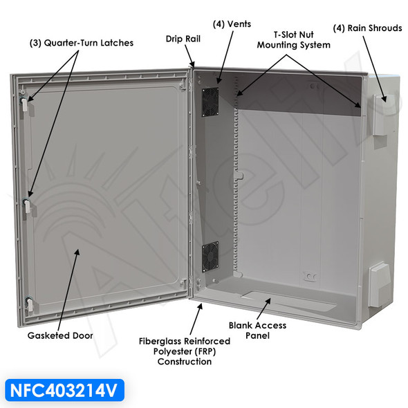 Altelix 40x32x14 Vented Fiberglass NEMA Weatherproof Enclosure