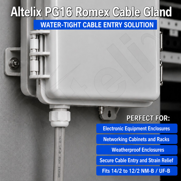 Gray waterproof cable PG16 Romex® gland for enclosure cable entry applications