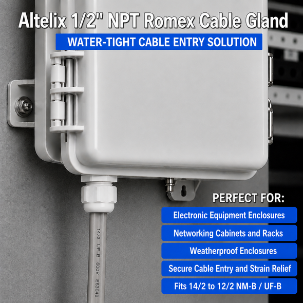 Gray waterproof cable NPT 1/2® Romex gland for enclosure cable entry applications