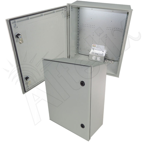 Altelix 20x16x8 Fiberglass FRP NEMA 4X / IP66 Heated Weatherproof Equipment Enclosure with Equipment Mounting Plate and 120VAC Outlets