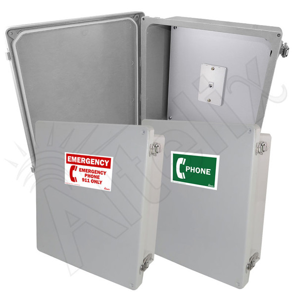 Altelix 14x12x6 Fiberglass Outdoor Weatherproof NEMA 4X Phone Call Box with Emergency Phone Label