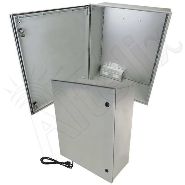 Altelix 32x24x12 NEMA 4X Fiberglass Heated Weatherproof Enclosure with Equipment Mounting Plate & 120 VAC Outlets & Power Cord