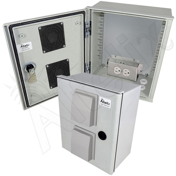 Altelix 12x10x6 Vented Fiberglass Weatherproof NEMA Enclosure with Equipment Mounting Plate & 120 VAC Outlets