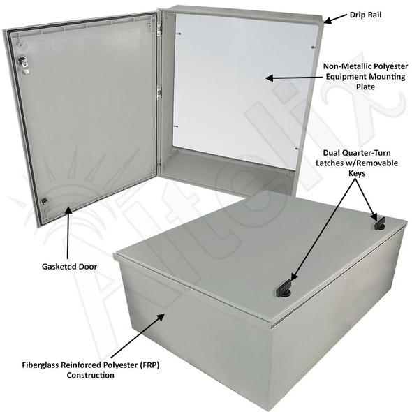 Altelix 32x24x12 NEMA 4X Fiberglass Indoor / Outdoor RF Transparent WiFi Access Point Enclosure with Non-Metallic Equipment Mounting Plate