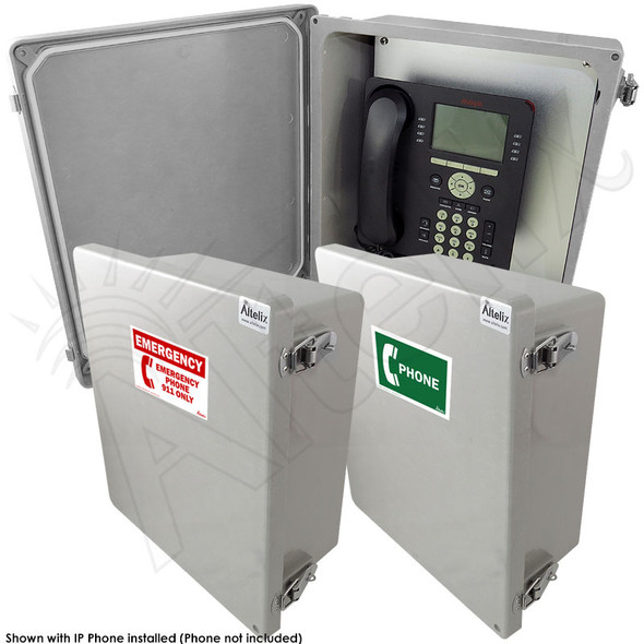 Altelix 14x12x6 NEMA 4X Fiberglass Outdoor Weatherproof IP Telephone Call Box with Emergency Phone or Service Phone Label