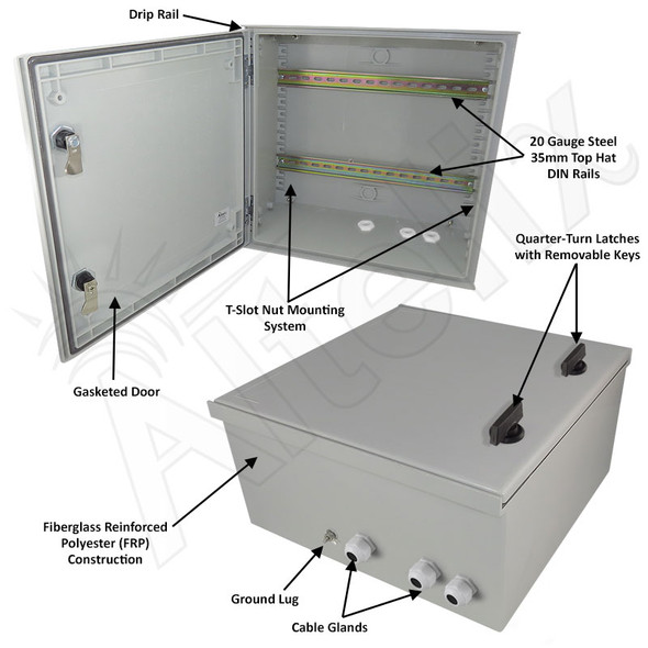 Altelix Industrial DIN Rail Enclosure 16x16x8 Fiberglass Weatherproof NEMA 3X IP65