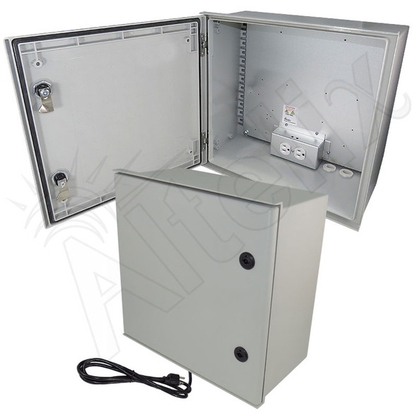 Altelix 16x16x8 NEMA 4X Fiberglass Weatherproof Enclosure with Equipment Mounting Plate & 120 VAC Outlets & Power Cord
