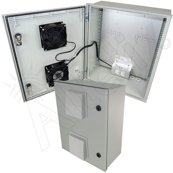 Altelix 20x16x8 Vented Fiberglass Weatherproof NEMA Equipment Enclosure with Dual Cooling Fans and 120VAC Outlets