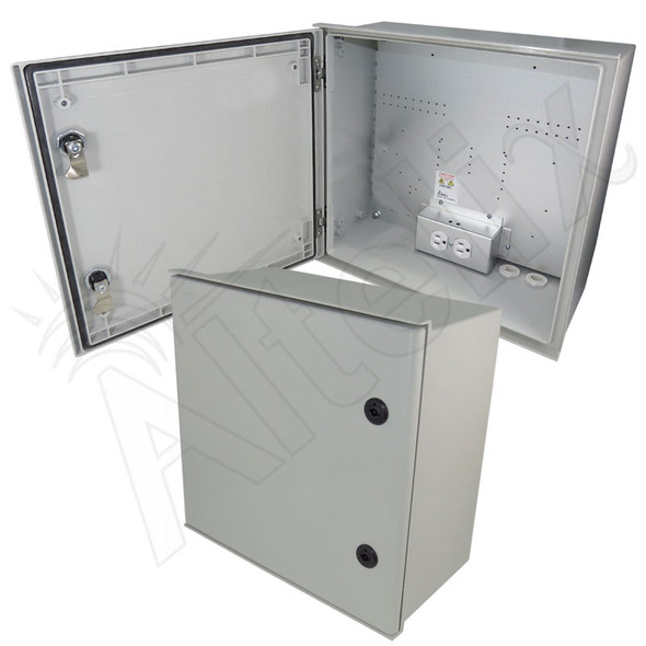 Altelix 16x16x8 Fiberglass FRP NEMA 4X / IP66 Heated Weatherproof Equipment Enclosure with Equipment Mounting Plate and 120VAC Outlets
