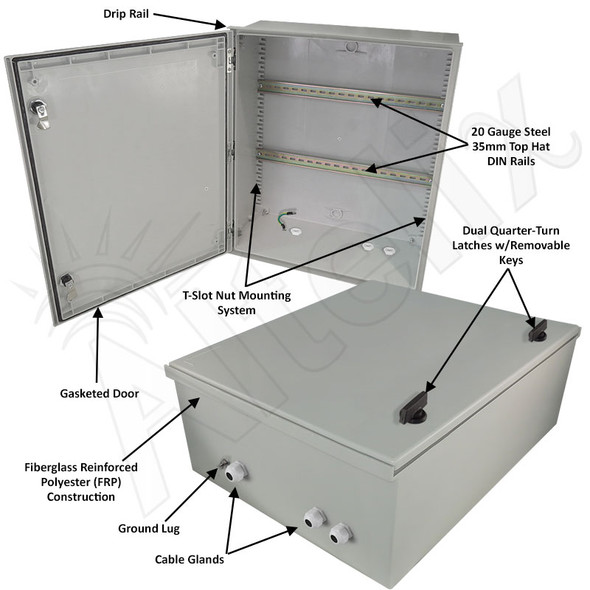 Altelix 24x20x9 Industrial DIN Rail Enclosure Fiberglass NEMA 4X