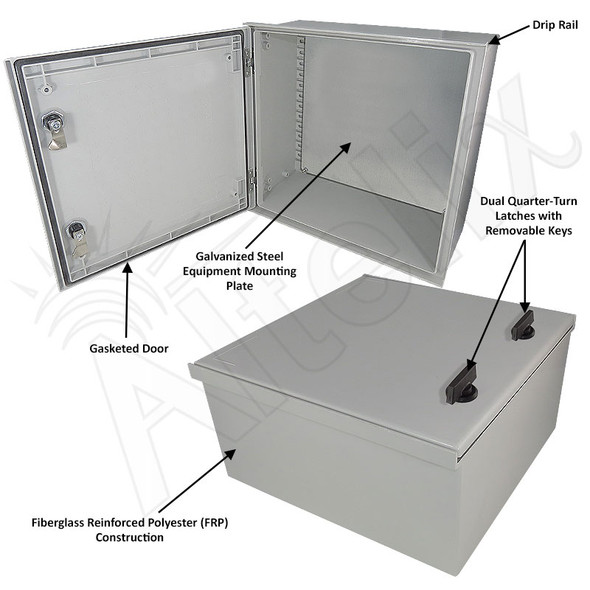 Altelix 16x16x8 NEMA 4X Fiberglass Weatherproof Enclosure with Blank Steel Equipment Mounting Plate