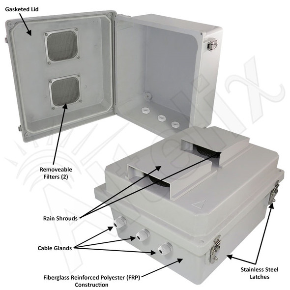 Altelix 14x12x8 Inch Vented Fiberglass Weatherproof NEMA Enclosure