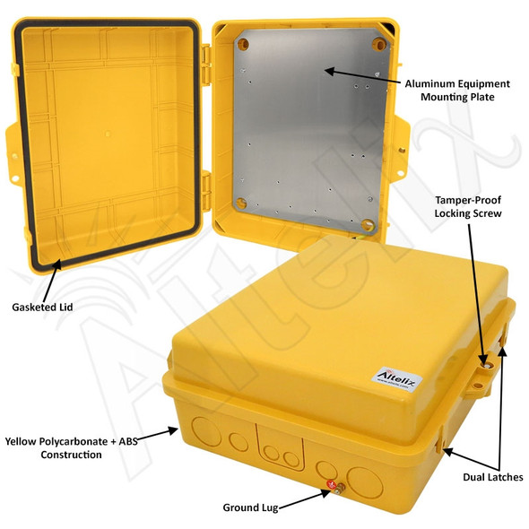 Altelix 14x11x5 Inch Yellow Polycarbonate + ABS Weatherproof NEMA Enclosure with Aluminum Mounting Plate