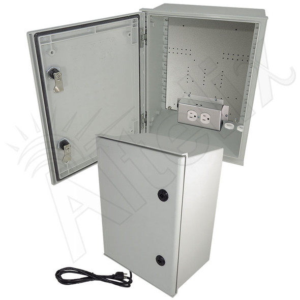 Altelix 16x12x8 NEMA 4X Fiberglass Weatherproof Enclosure with Equipment Mounting Plate & 120 VAC Outlets & Power Cord