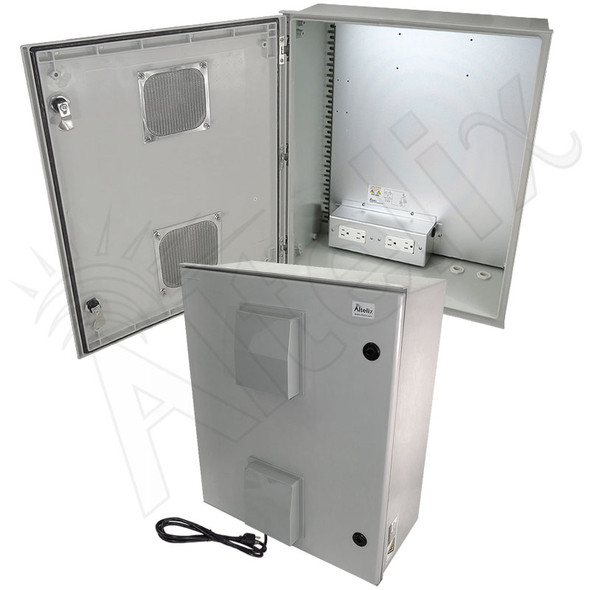 Altelix 24x20x9 Vented Fiberglass Weatherproof NEMA Enclosure with Equipment Mounting Plate, 120 VAC Outlets and Power Cord