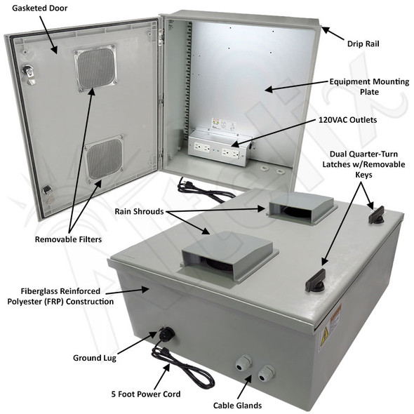 Altelix 20x16x8 Vented Fiberglass Weatherproof NEMA Enclosure with 