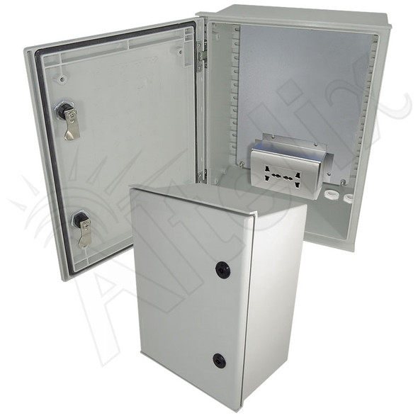 Altelix 16x12x8 NEMA 3X Fiberglass Weatherproof Enclosure with Equipment Mounting Plate & 100-240 VAC Universal Power Outlet