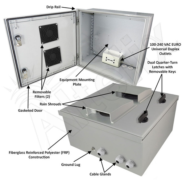 Altelix 16x16x8 Vented Fiberglass Weatherproof NEMA Enclosure with 100-240 VAC Universal Power Outlet
