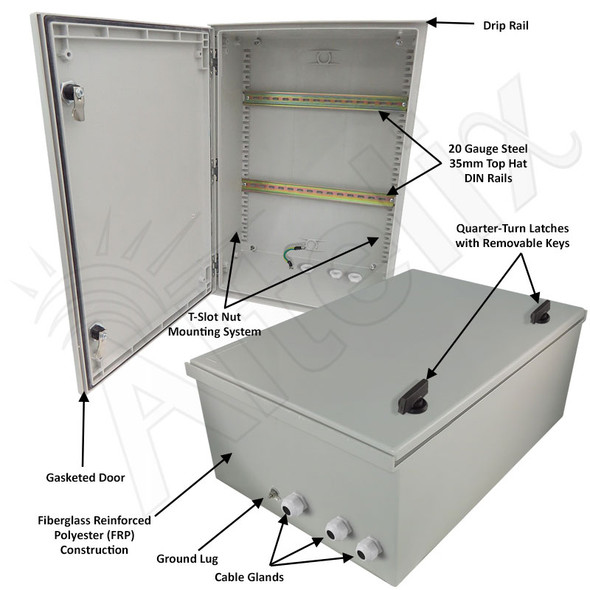 Altelix 16x16x8 Industrial DIN Rail Enclosure Fiberglass NEMA 3X 