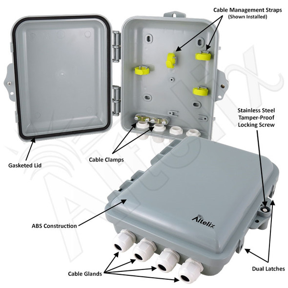 Altelix 9x8x3 IP66 NEMA 4X PC+ABS Plastic Weatherproof Utility Box with Hinged Door