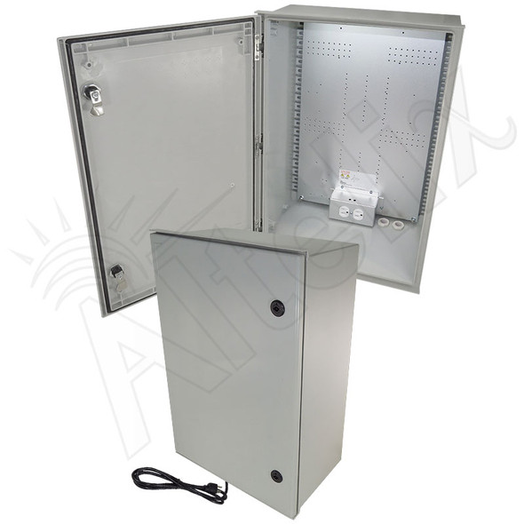 Altelix 24x16x9 Fiberglass FRP NEMA 3x / IP65 Weatherproof Equipment Enclosure with Equipment Mounting Plate and 120VAC Outlets and Power Cord