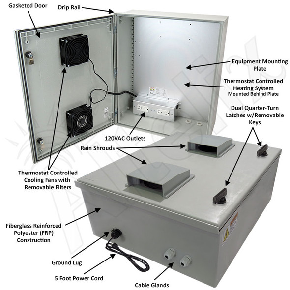 Altelix 20x16x12 Steel Heated Weatherproof NEMA Enclosure with 