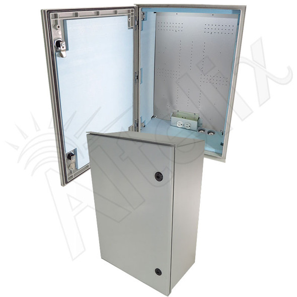 Altelix 24x16x9 Insulated NEMA 4X Fiberglass Heated Weatherproof Enclosure with Equipment Mounting Plate & 120 VAC Outlets