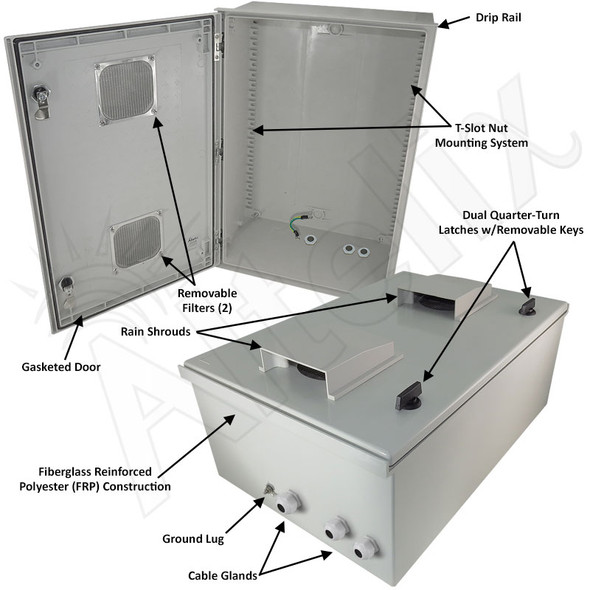 Altelix 24x16x9 Fiberglass FRP Vented Weatherproof NEMA Equipment Enclosure