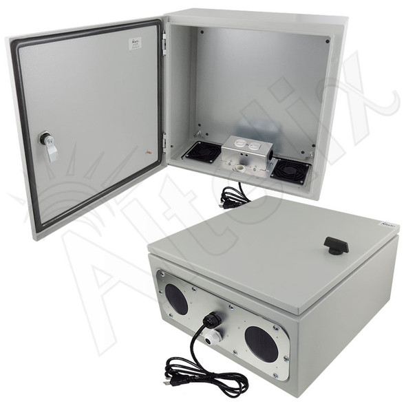 Altelix 16x16x8 Vented Steel Weatherproof NEMA Enclosure with 120 VAC Outlets and Power Cord